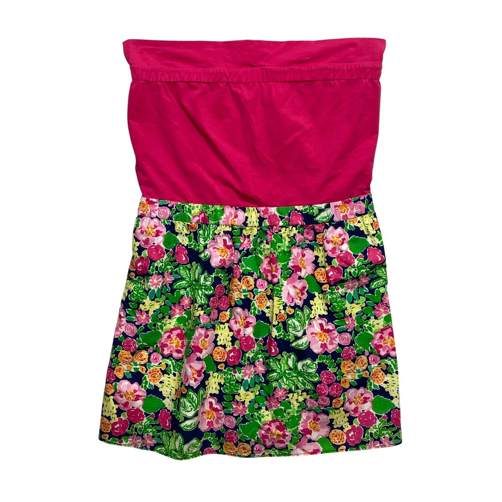Lilly Pulitzer Dress Womens M/L Pink Floral Strapless Empire Waist Summer Skirt